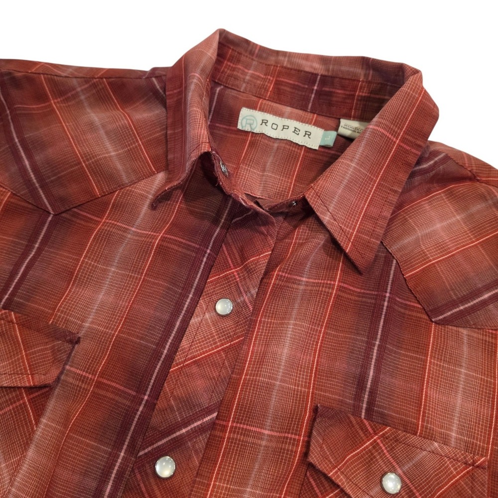 VTG Roper Women Western Shirt Red Plaid Pearl‎ Snap Long Sleeve Large
